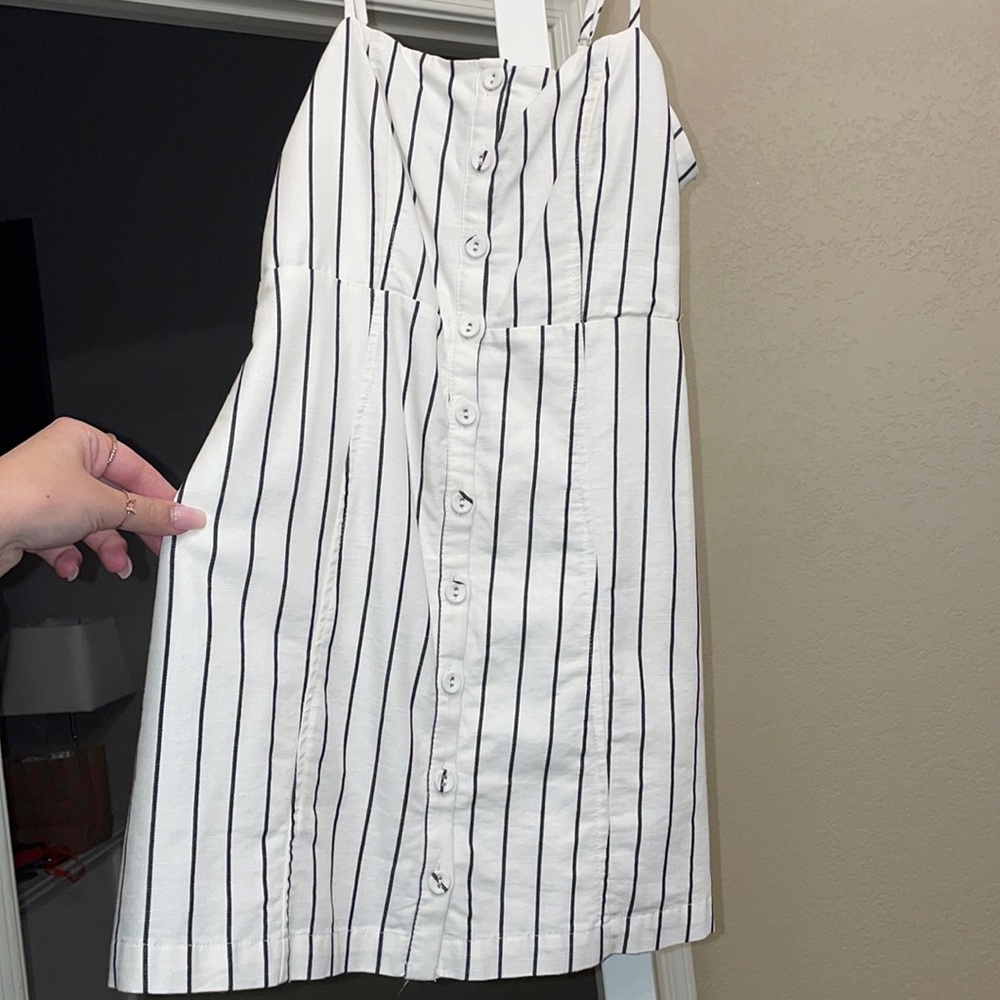 Black and White Striped Dress - Button down